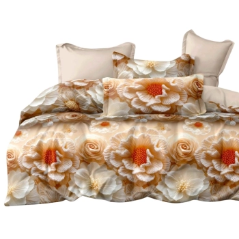 Pościel 200x220 Bawełna satynowa kwiaty na szydełku PK696 z PRZEŚCIERADŁEM